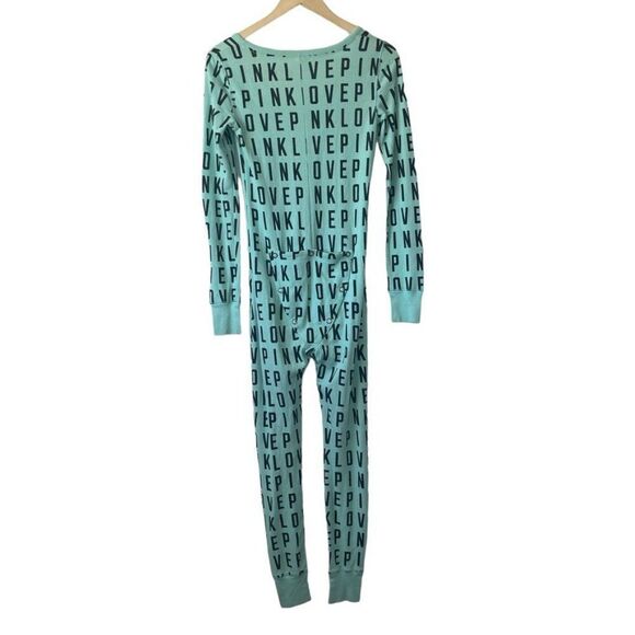 Victoria's Secret PINK Aqua/Black Waffle Knit Love Pink Onesie Sz XS - Picture 3 of 9